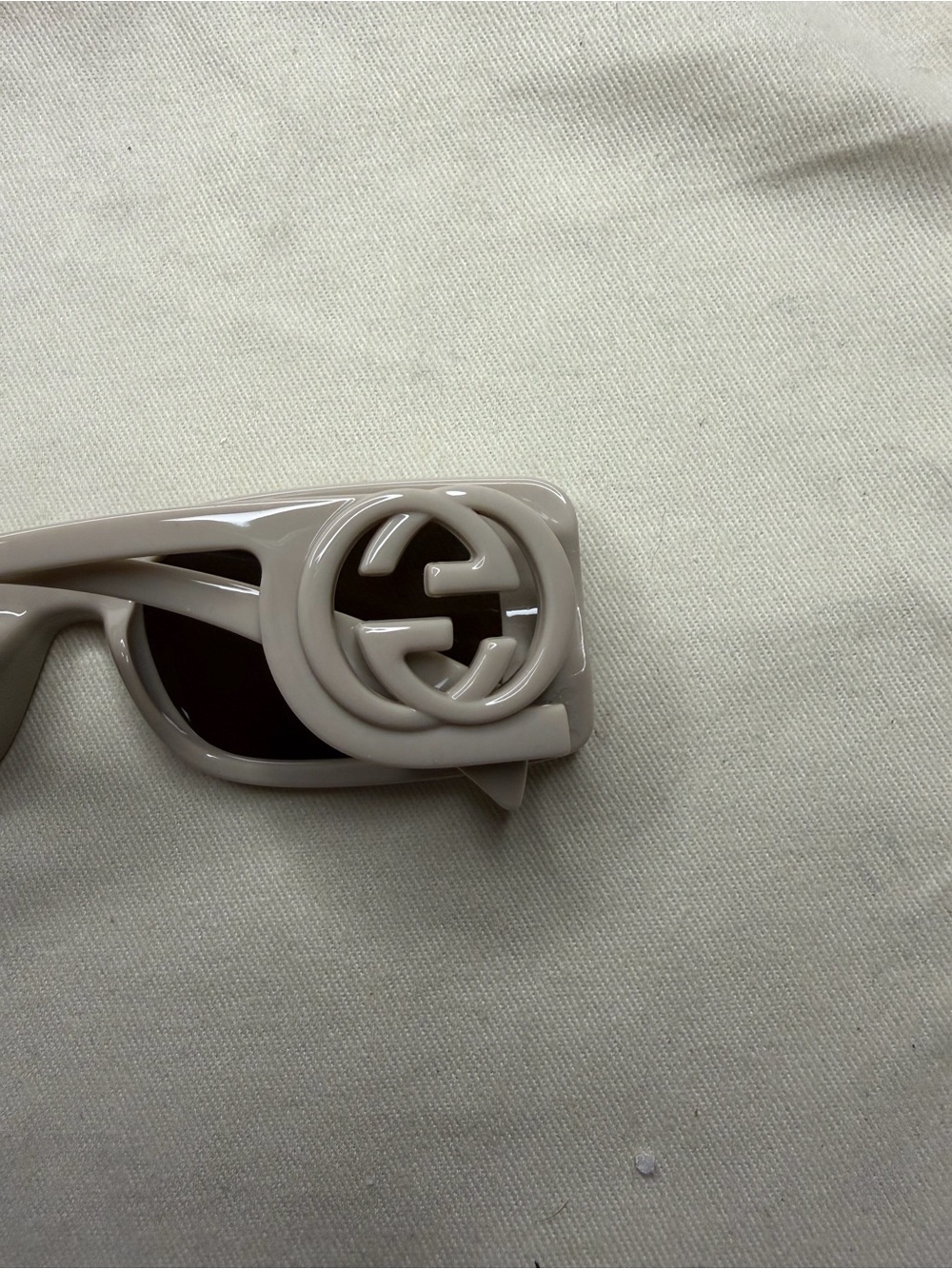 Gucci White Rectangular Sunglasses with Brown Lenses - Picture 6 of 6